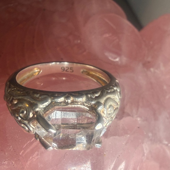 High Clarity Herkimer Diamond Ring East West Fancy Heart Filagree 7 - 7.25 - Picture 3 of 5